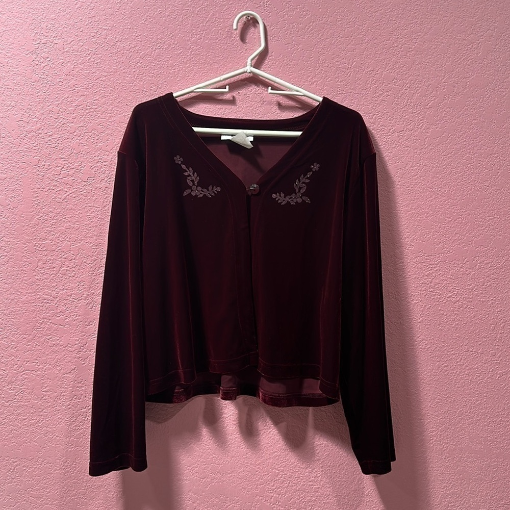 LOS ANGELES WOMAN Burgundy Velvet Cardigan Size 20 NC0238